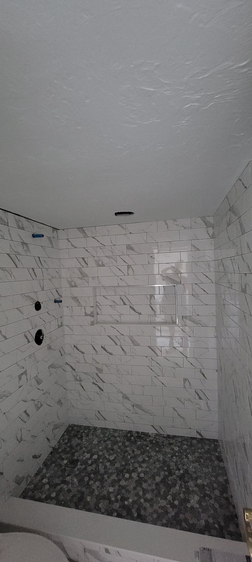 New tiled shower during construction