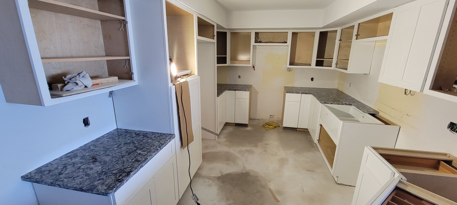 Kitchen countertops and cabinetry nearing completion